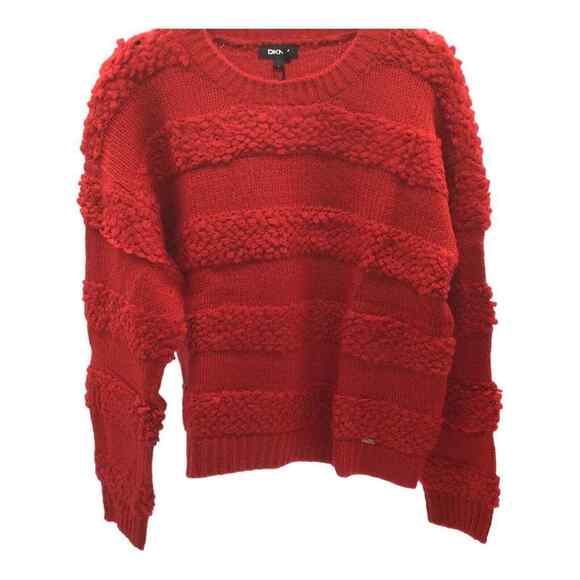 DKNY Women’s Red Textured Stripe Chunky Knit Sweater Size Large NWT - Picture 1 of 16